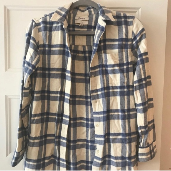 Madewell Blue and Cream Plaid Button Down Classic Flannel, XS - Picture 3 of 4